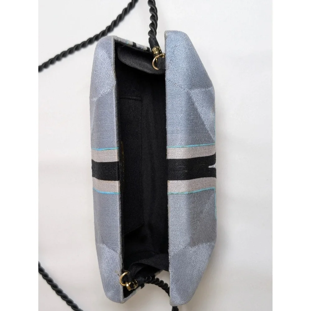 Beatriz Cheska Cross Clutch Embroidery Evening Bag Grey Black Geometric Handmade